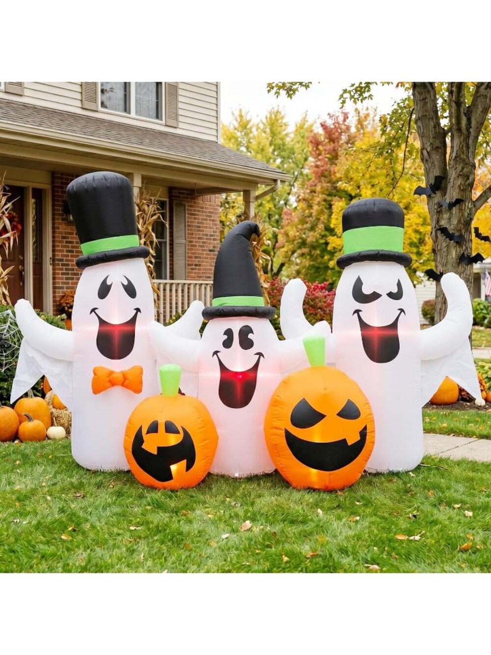 🎃9.5FT Long Halloween Inflatable Ghost Pumpkin Combo Blow Up LED Light Decor